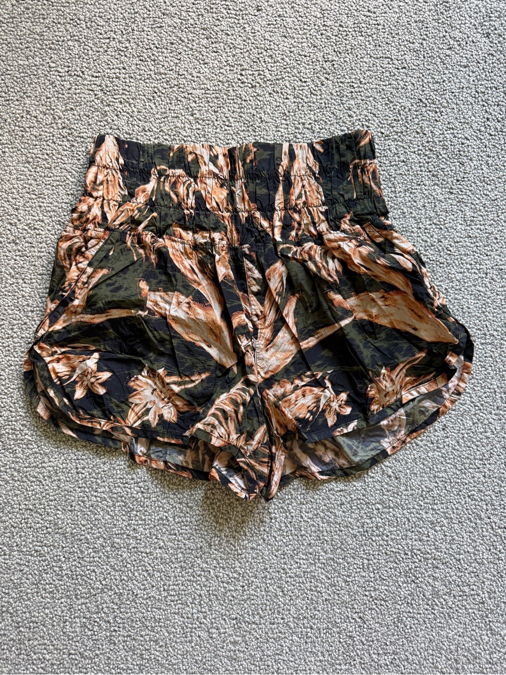 FP Movement by Free People Floral High-Waist Flow Shorts in Black & Tan